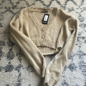 NWT Nasty Gal Tan Cropped Cardigan Size Medium